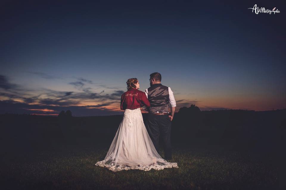 Just Married at sunset