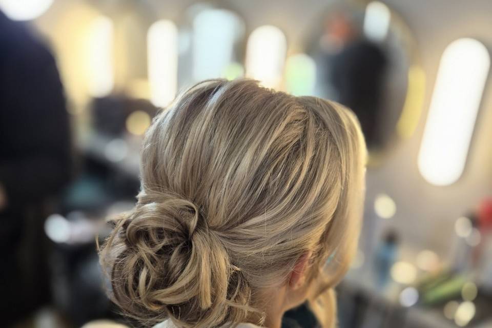 Textured low bridal bun