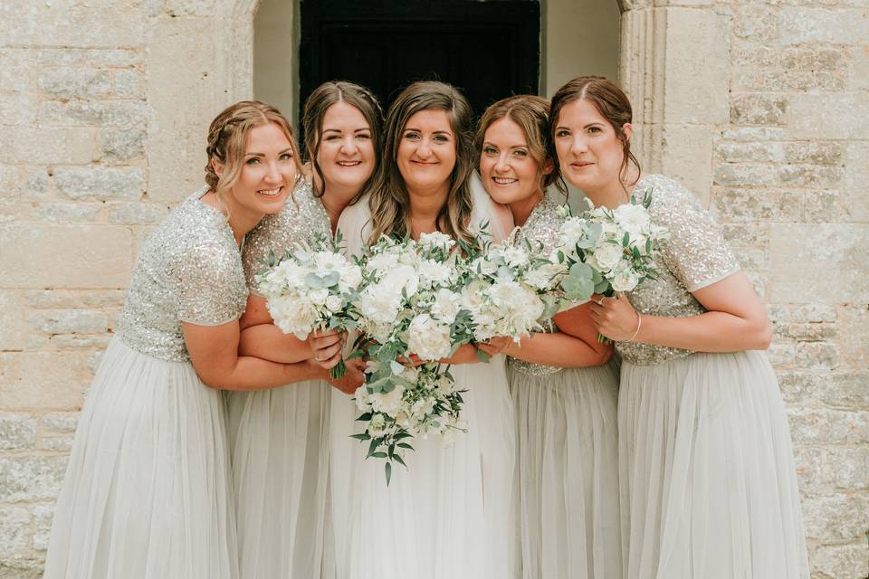 Green and white bouquets