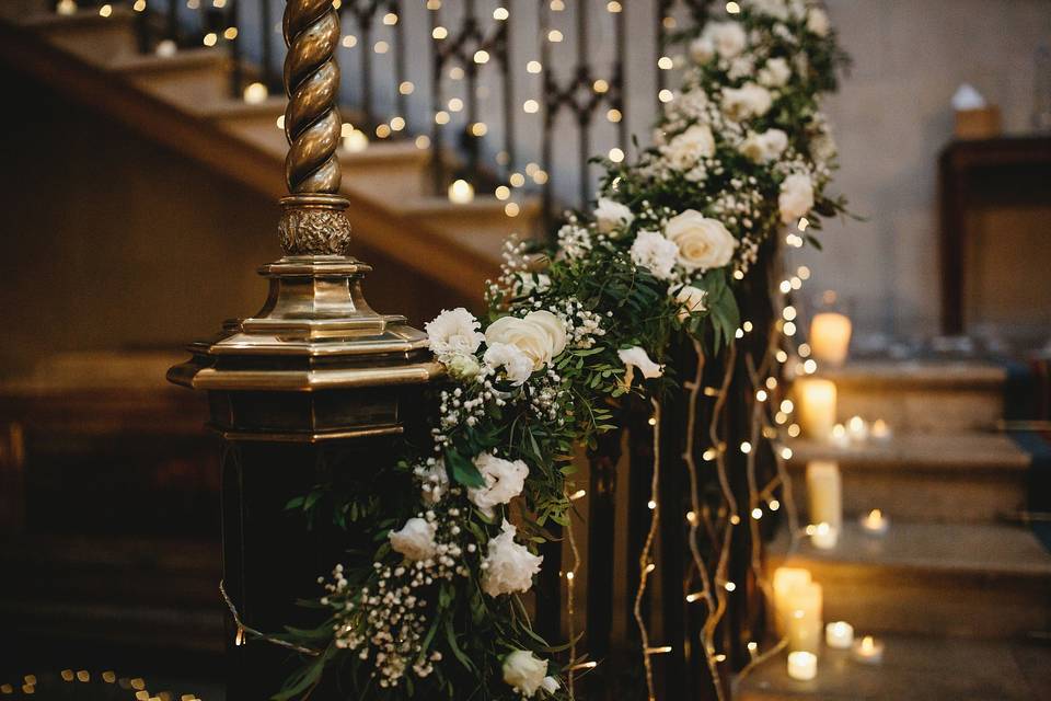 Green and white staircase