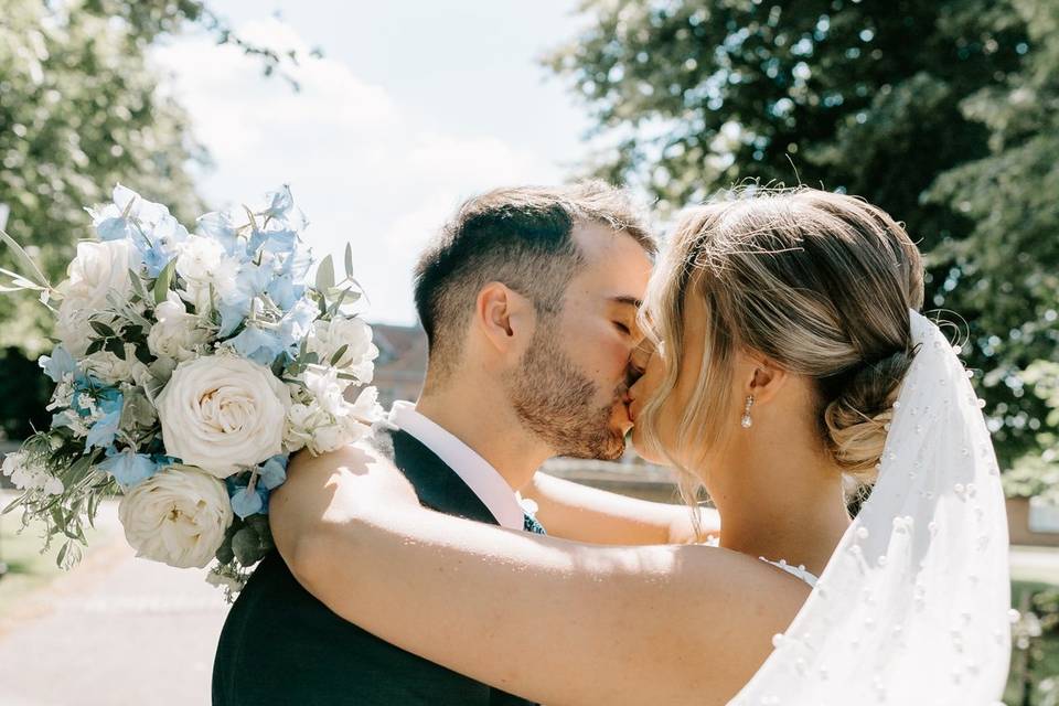 Blue and white wedding bouquet