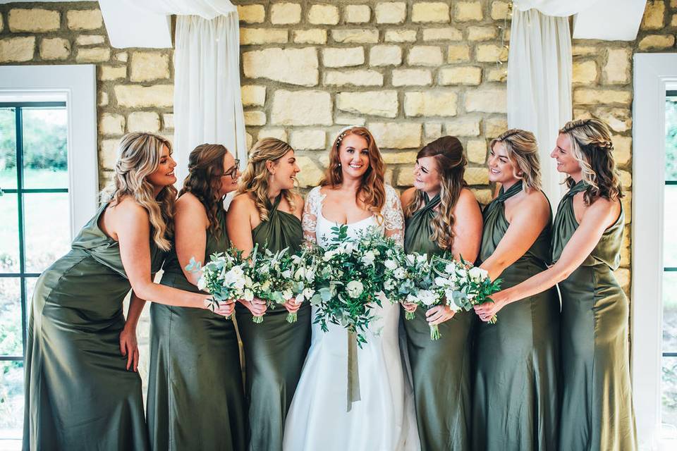 Green and white bouquets