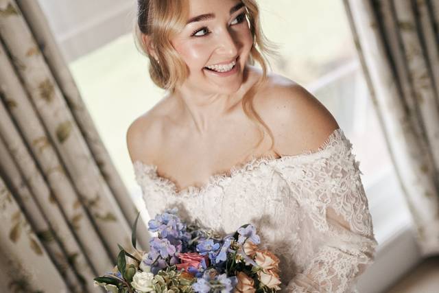 Bride with colourful bouquet