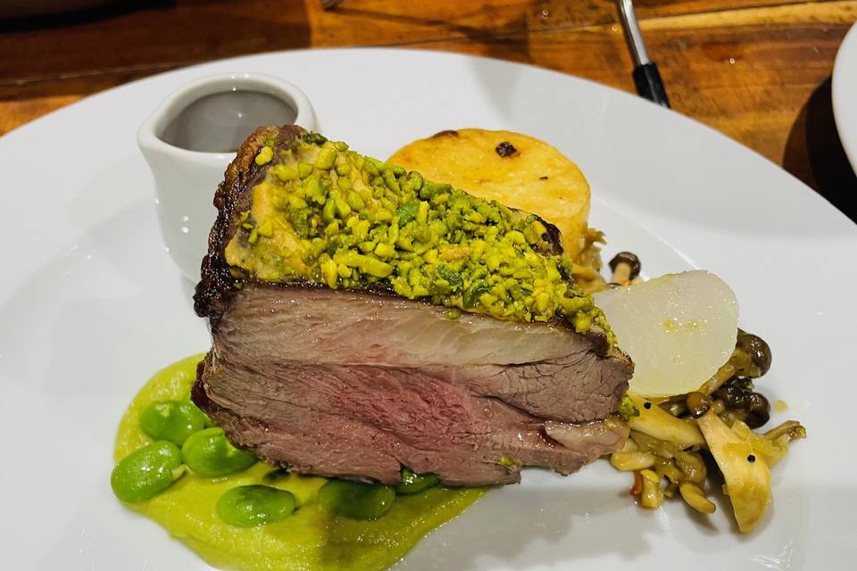 Pistachio crusted lamb rump