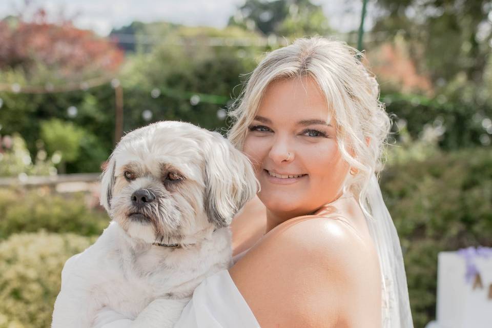 Bride with her cute dog