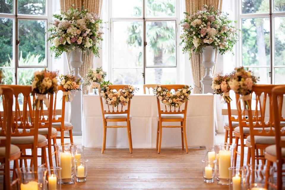 Bespoke wedding decor in Cambridge Cottage, Kew Gardens