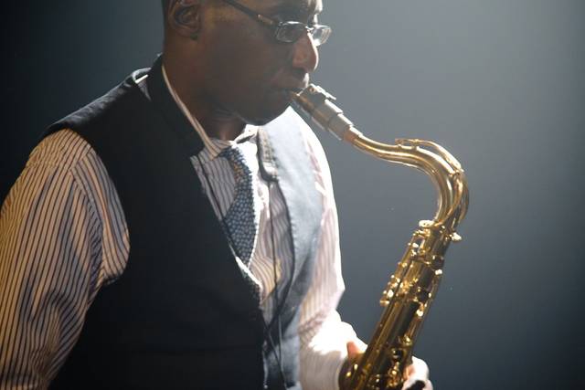 Saxophonist playing music