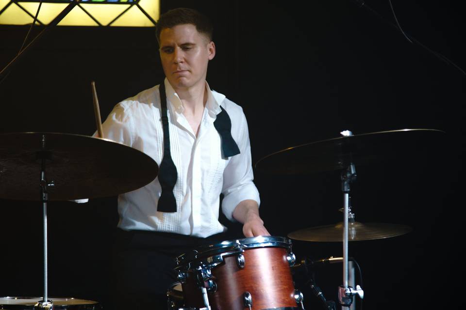 Drummer performing live