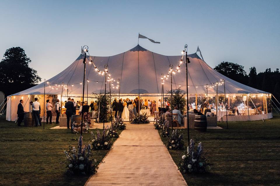 Festoon lighting in the evenin