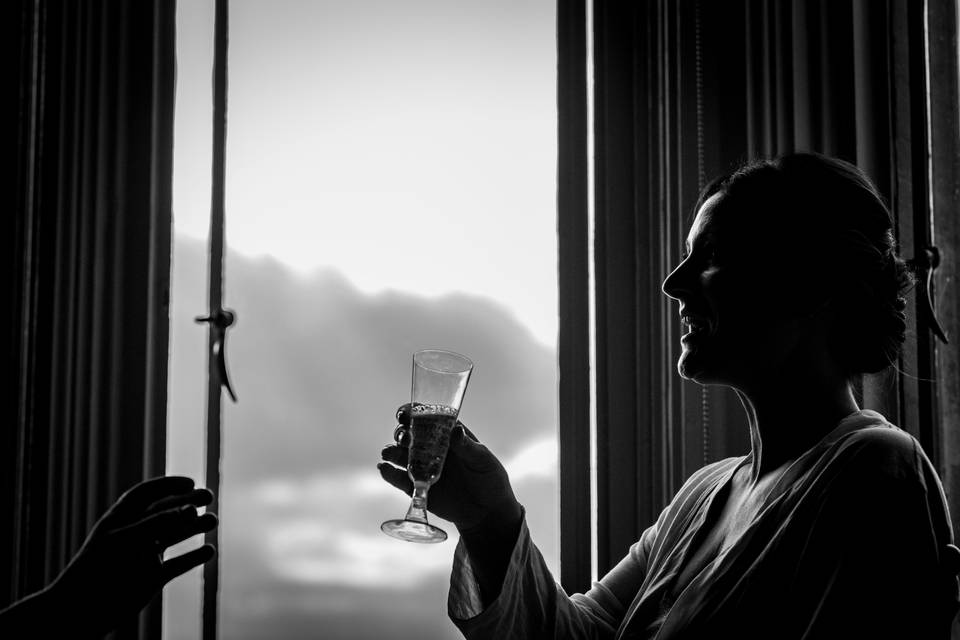 Bride and champagne