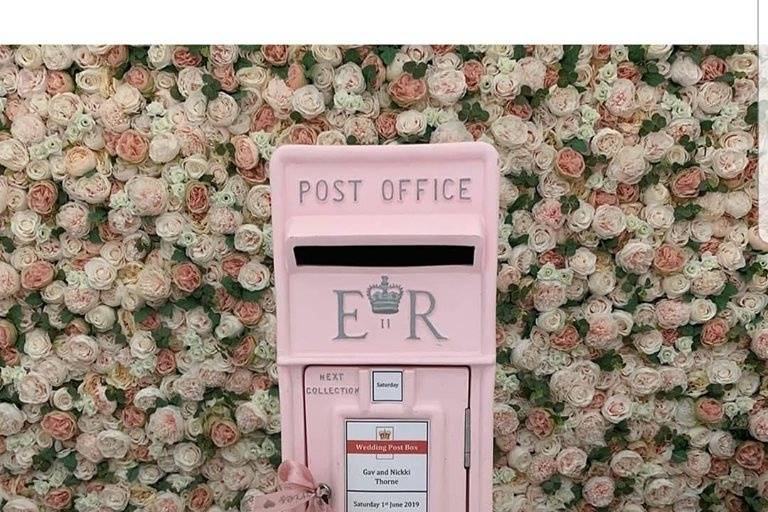 Pastel pink wedding post box