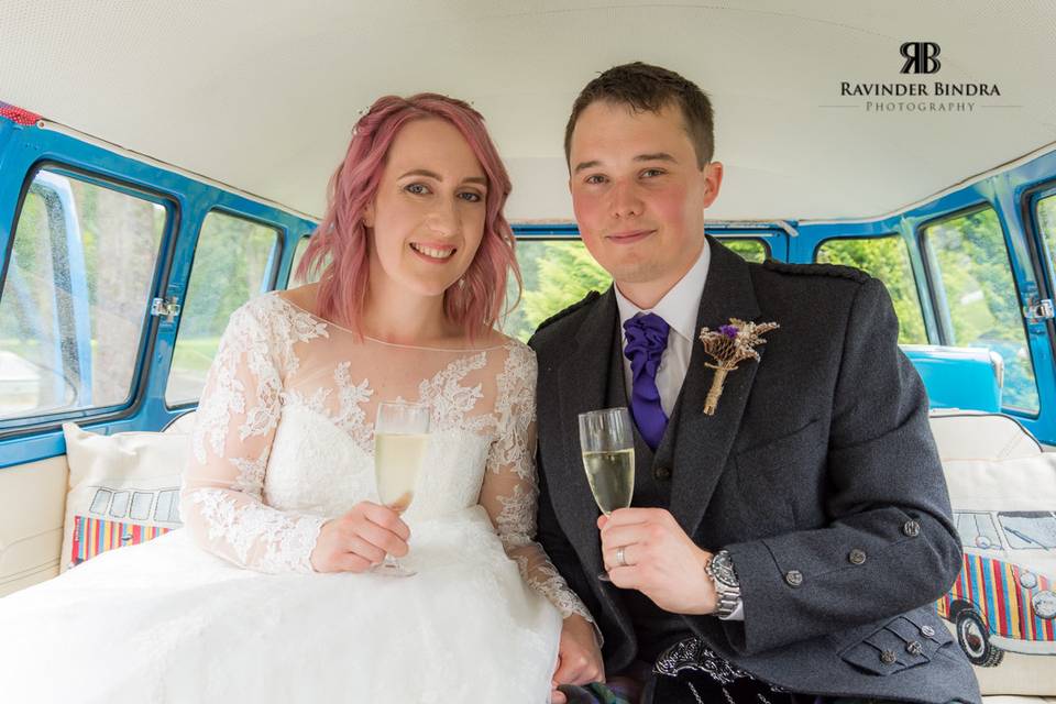 Wedding couple campervan