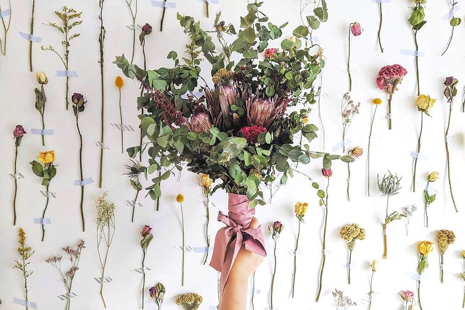 Bouquet and wall arrangement