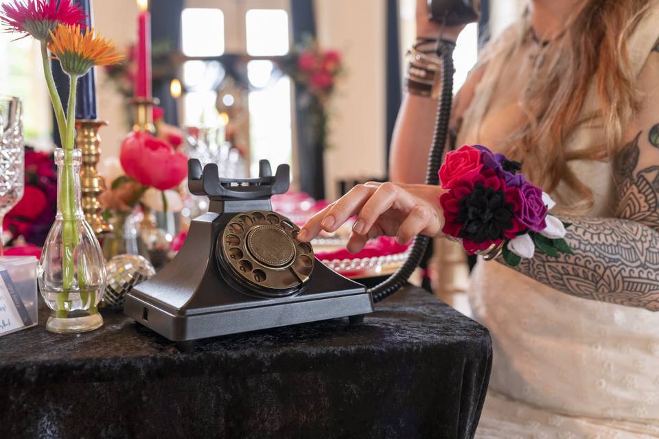 Jewel tone wrist corsage