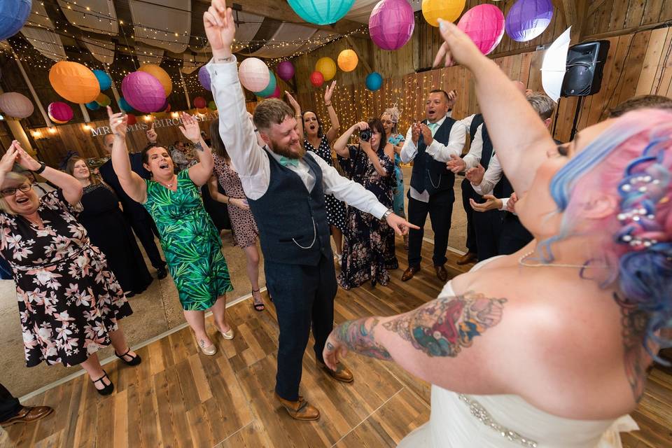 Bride and groom on dancefloor