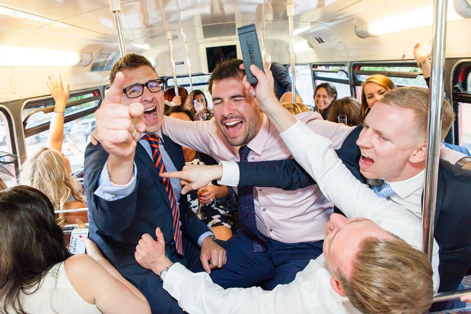 Groom on party bus