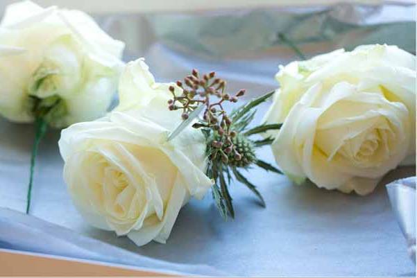 Simple white rose buttonholes