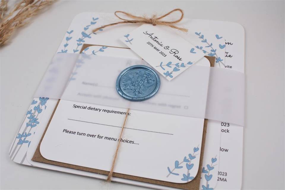 Floral blue wax seal invite