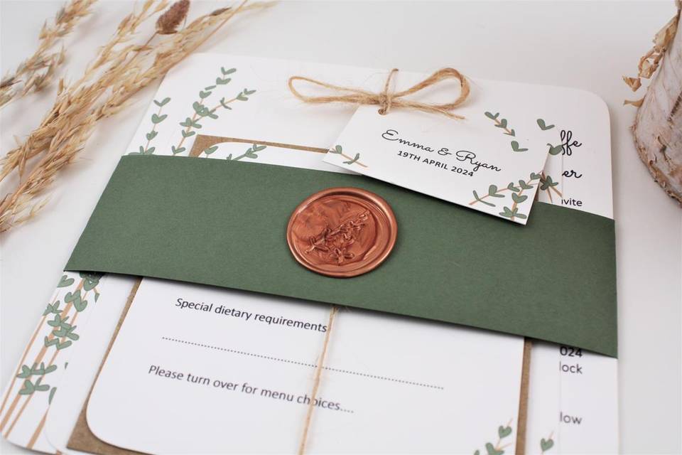 Green & copper wax seal invite