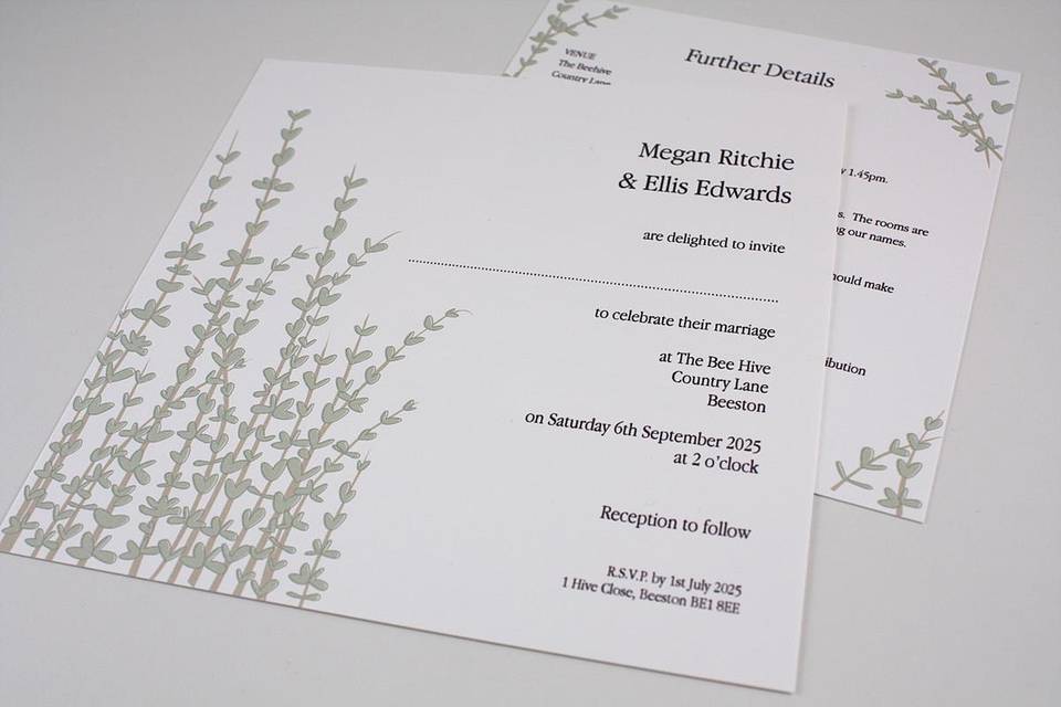 Floral Stems Sage Flat Invite