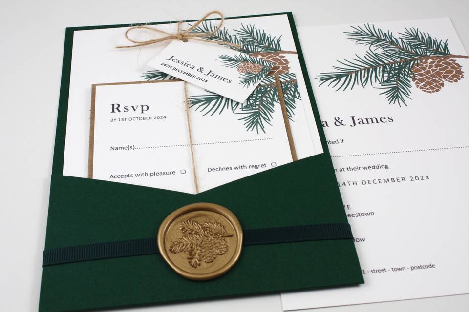 Forest Green Pine Invitation