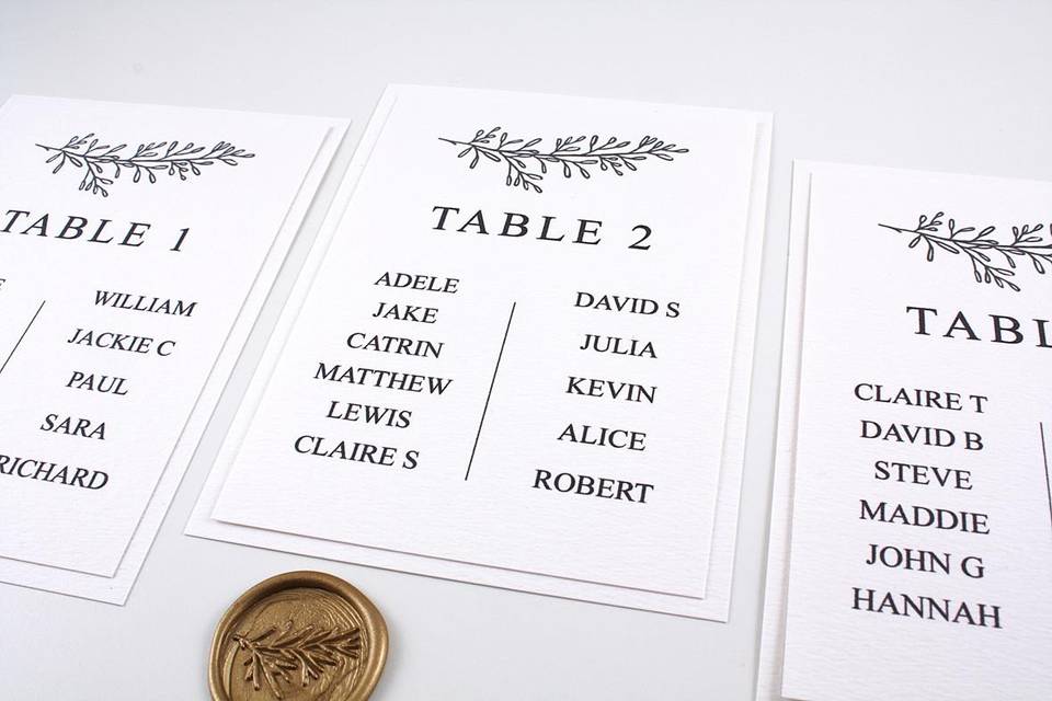 Luxe Table Plan Cards