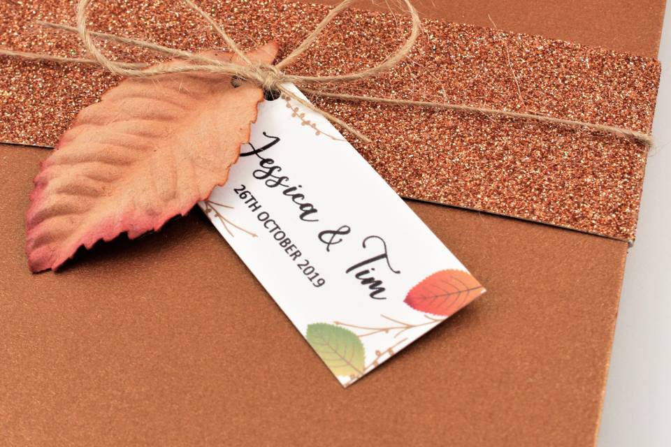 Copper Leaf Pocketfold Invite