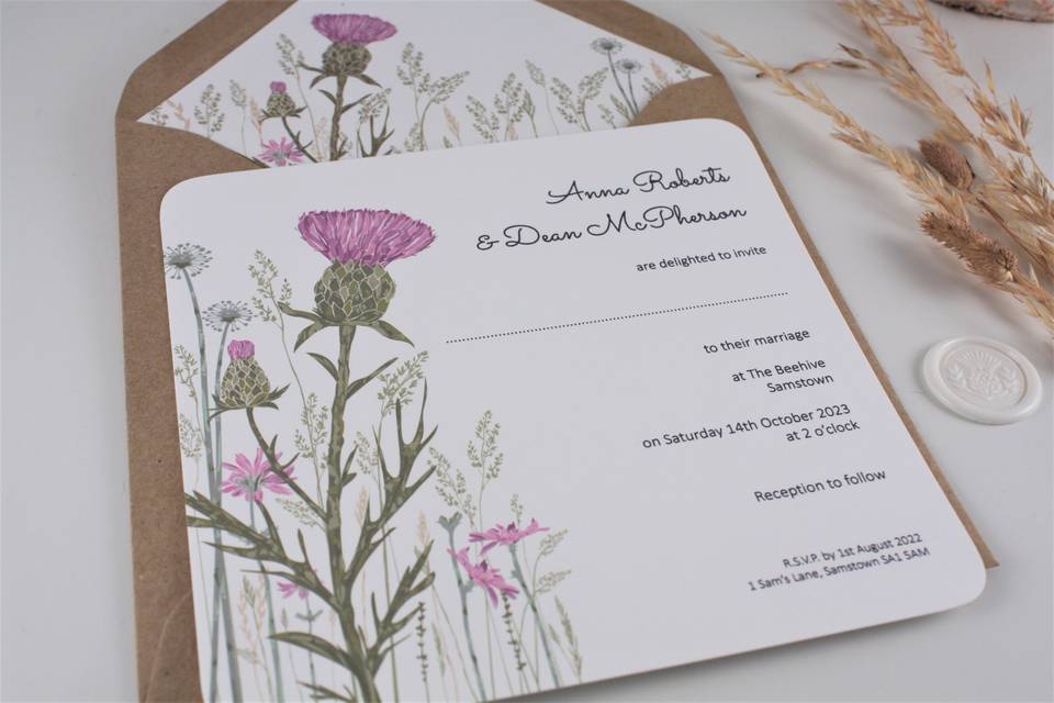 Wild Thistle wedding invite