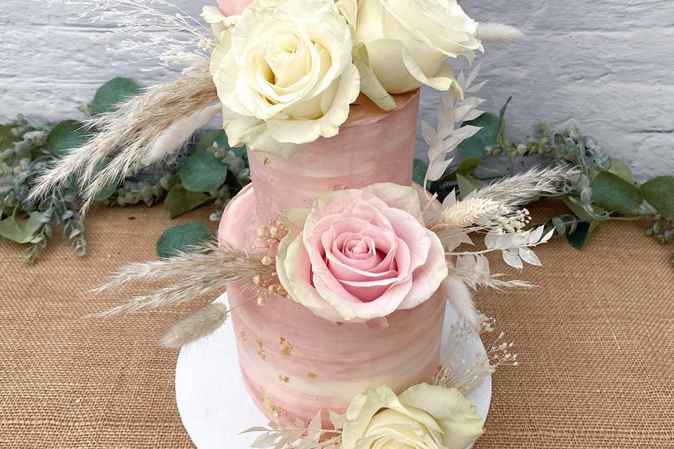 Pink two tier cake