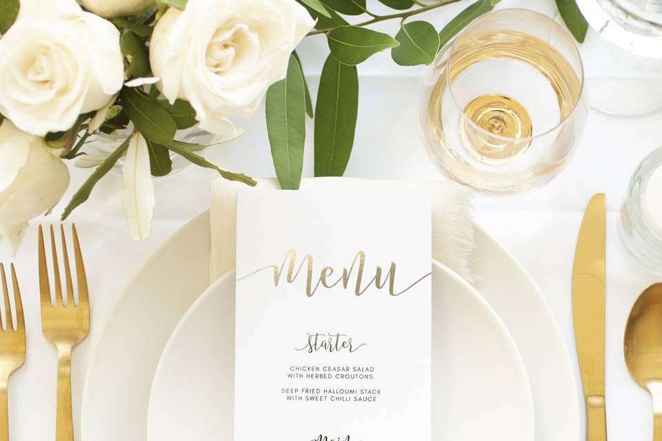 Foil wedding menu