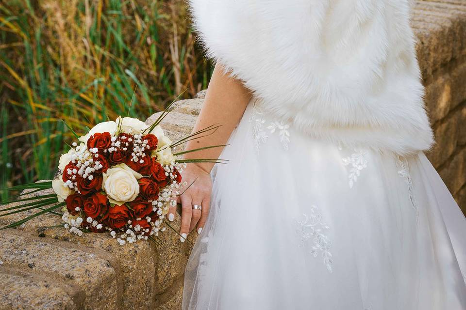 Bride looks at photographer