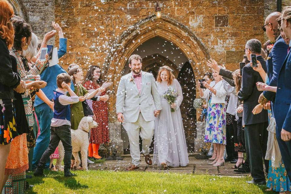 Confetti aisle outside church