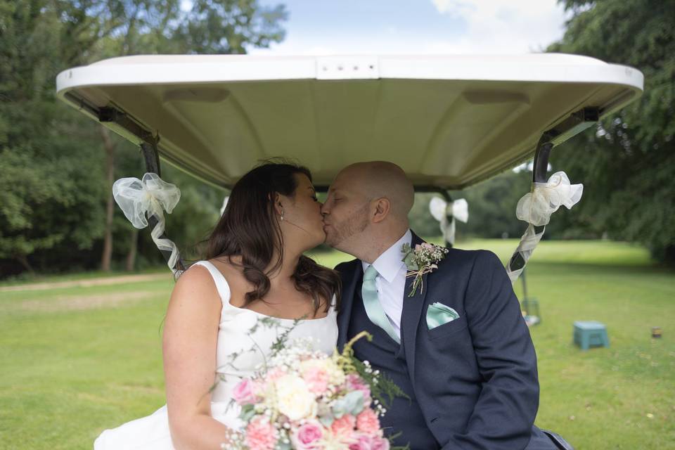 Bride and Groom golf buggy