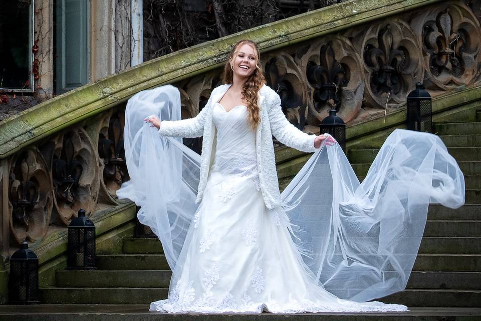 Bride with veil in East Yorksh