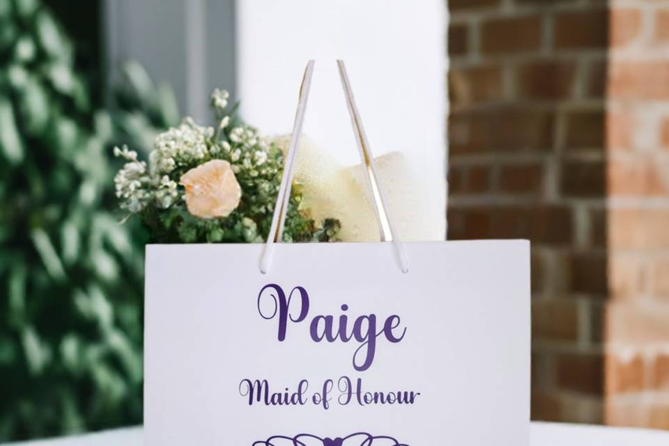 White maid of honour gift bag