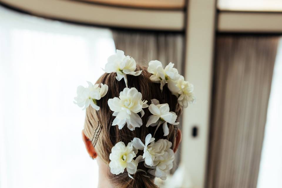 Hair up with flowers