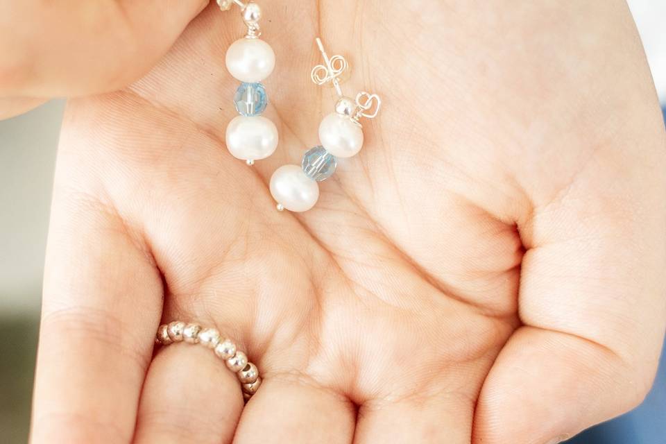 Pearl and Blue Earrings