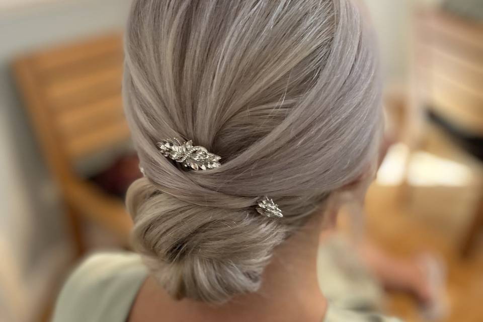 Blonde low bun