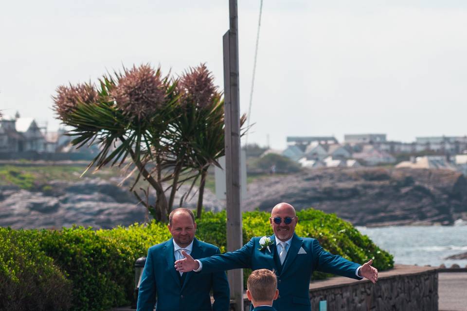 Welcoming the boysat the weddi