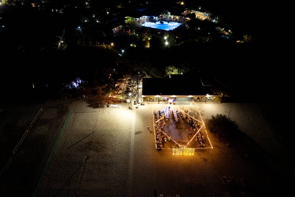 Beach dinner set up with light