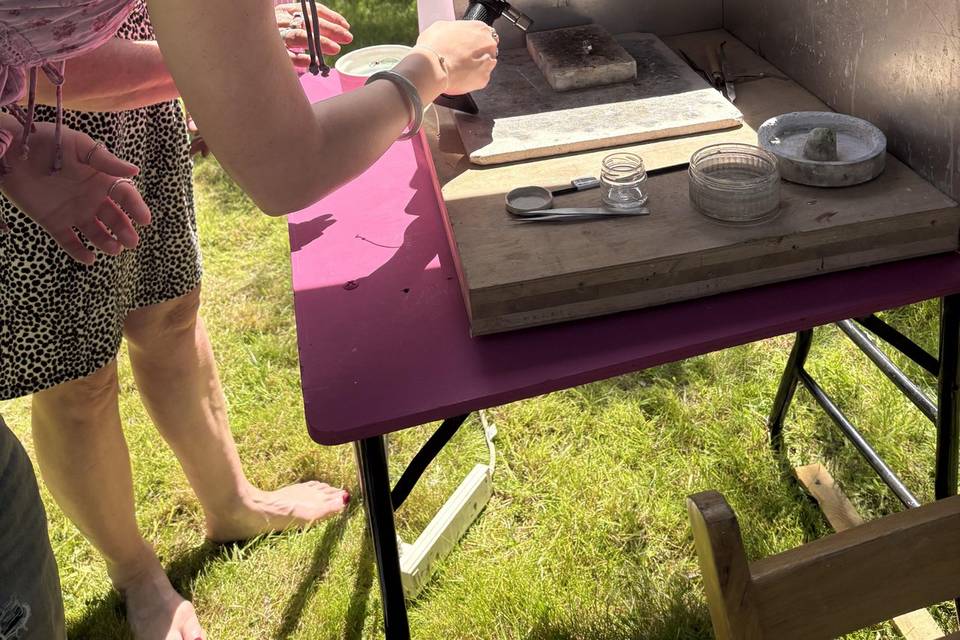 Soldering the silver.