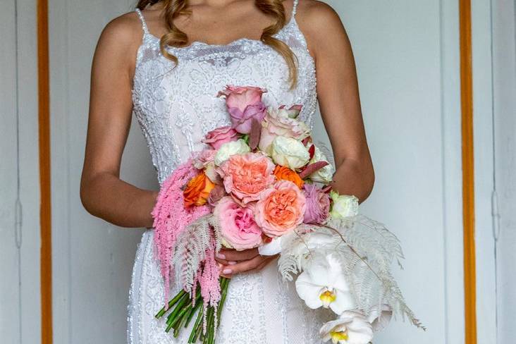 Holding the bouquet