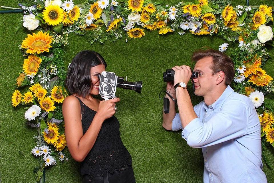 Turf with summer flowers backdrop