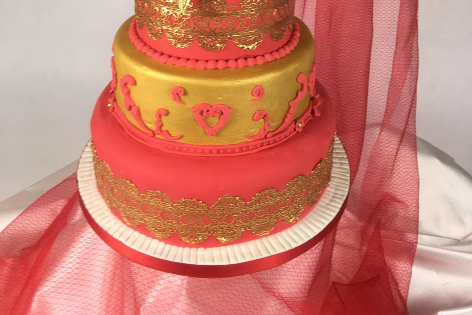 Gold and red cake