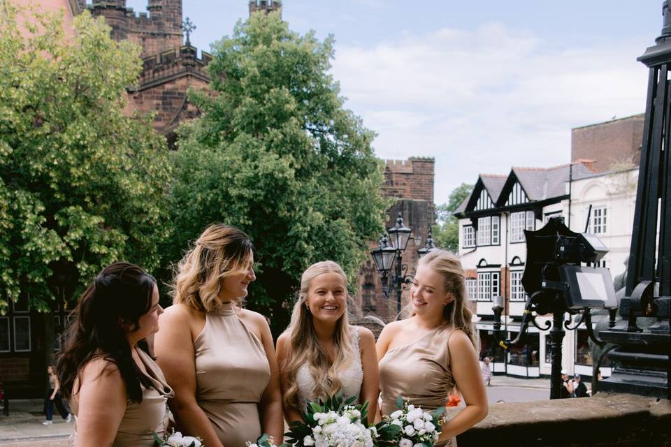 Bride and her bridesmaids