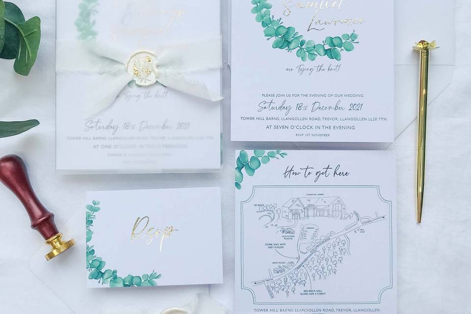 Green and white invitation