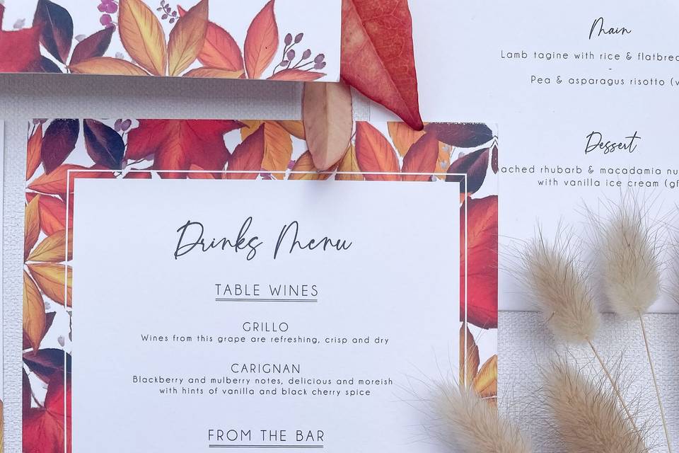 Autumn Leaves Wedding Drinks