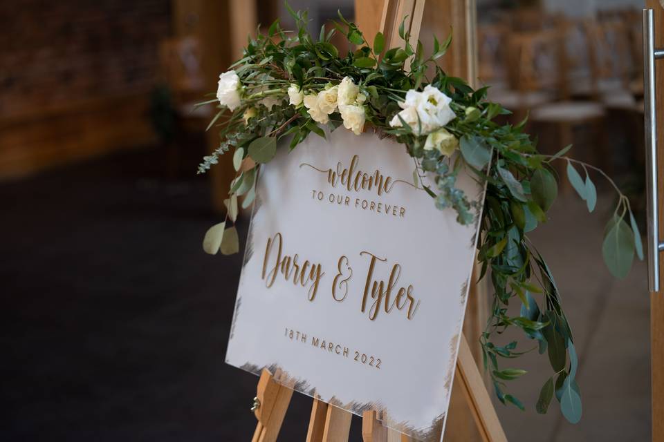 Signage and flowers