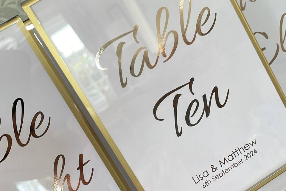 Table numbers foiled