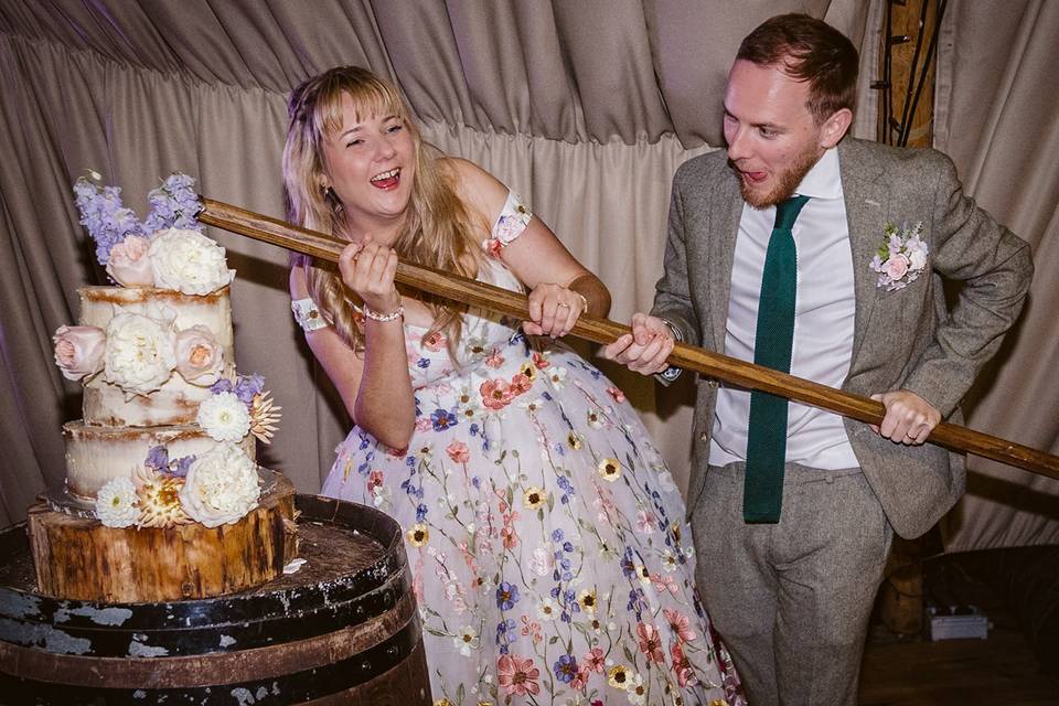 Cake cut with an axe